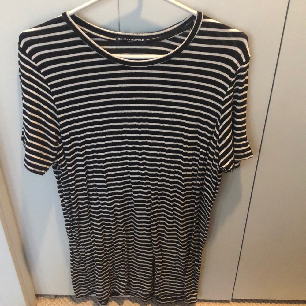 Trendy black and white strip T-shirt dress.